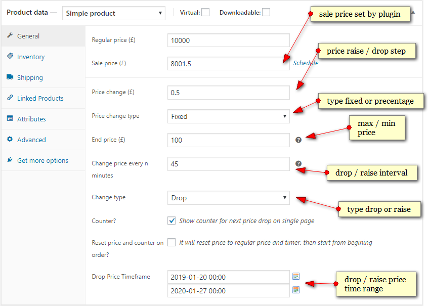 Drop price features in wp admin product details
